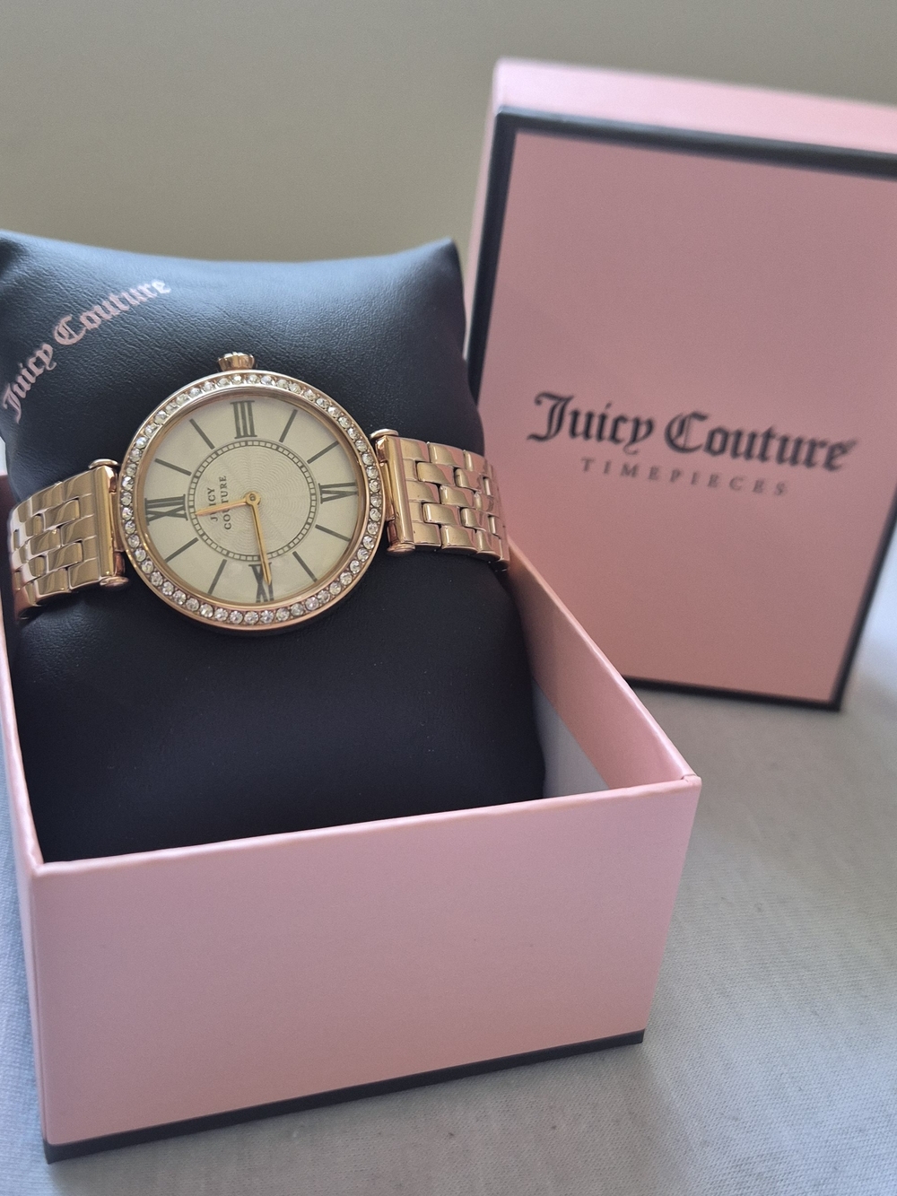 Juicy Couture Rose Gold Tone Crystal Bezel Bracelet Watch